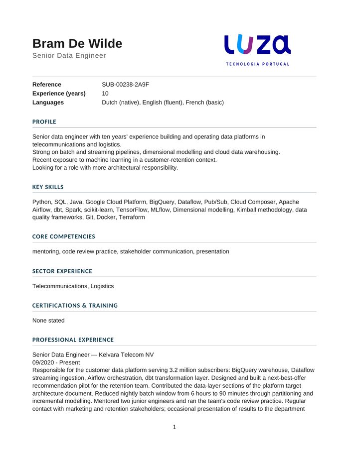 Bram De Wilde's CV rebuilt in the standard template